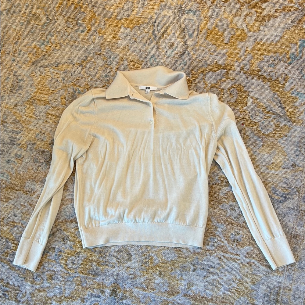 Uniqlo Light Cream V-Neck Collared Sweater